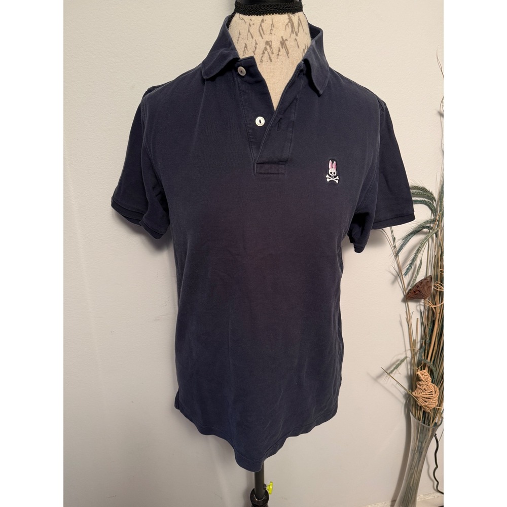 Psycho Bunny Navy Blue Short Sleeve Polo Shirt Womens Size S Embroidered Logo
